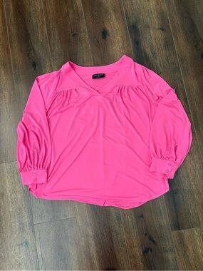 Lane Bryant Pink V-Neck Blouse - 3/4 Sleeve